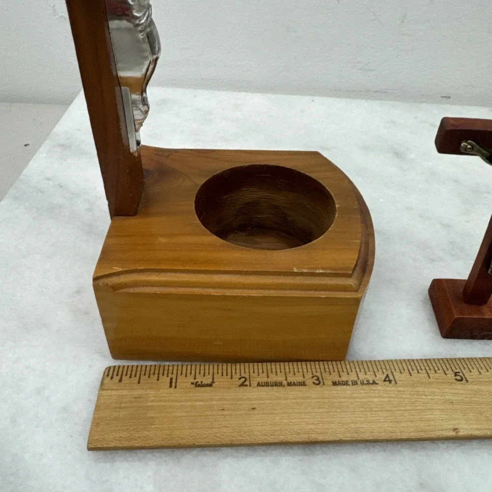 2 Vintage Wooden Crucifix Alter & Prayer Religious Candle Holder Made in USA